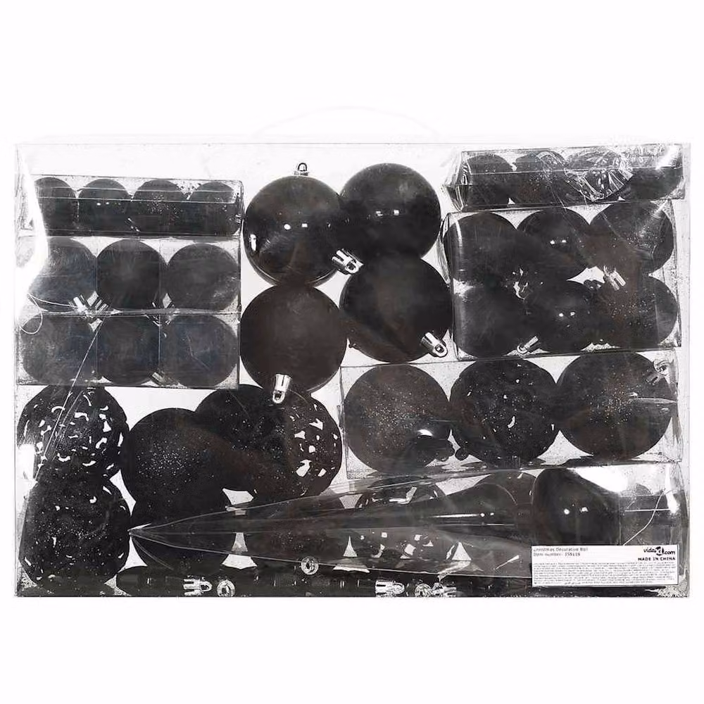 Berkfield Home 111 Piece Black Christmas Bauble Set with Stars, Snowflakes and Geometric Pendants – 2