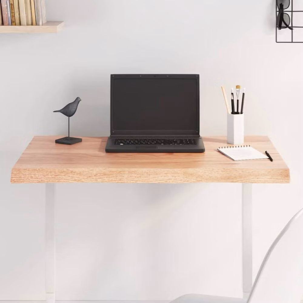 Berkfield Home Light Brown Live Edge Solid Oak Table Top W: 80 cm, D: 60 cm, H: 2-4 cm