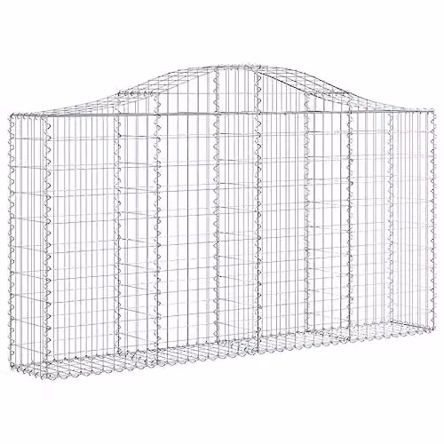 vidaXL Arched Gabion Baskets, 9 Pieces, Galvanised Steel, Silver, W/D/H: 200 x 30 x 100/120 cm