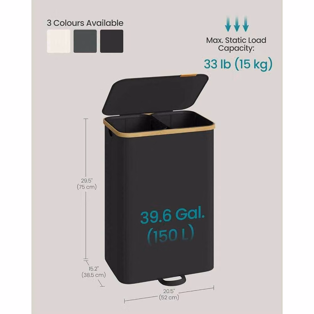 The Bazaarist Double Laundry Sorter with Lid and Removable Liners in Jet Black – 3