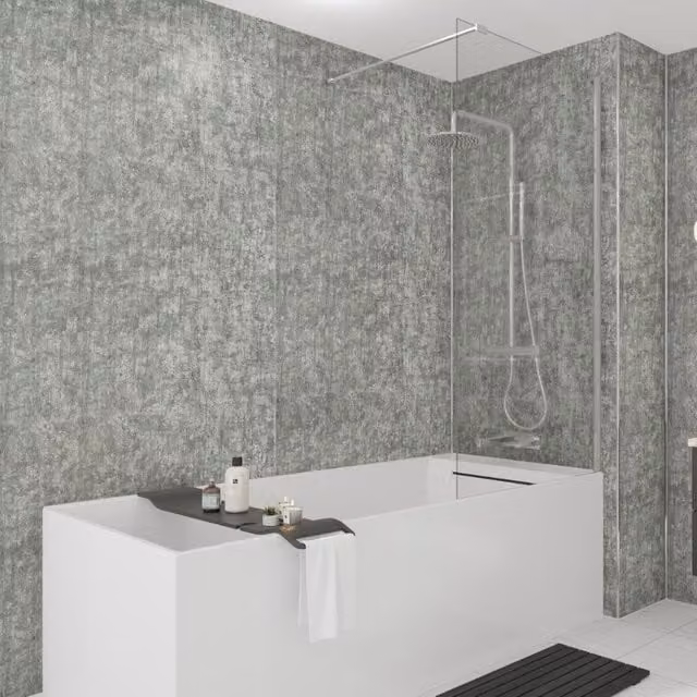 Wetwall Platinum Stone Laminate Wall Panel, Grey Stone Look, W: 90.0 cm, H: 242.0 cm, D: 1.1 cm