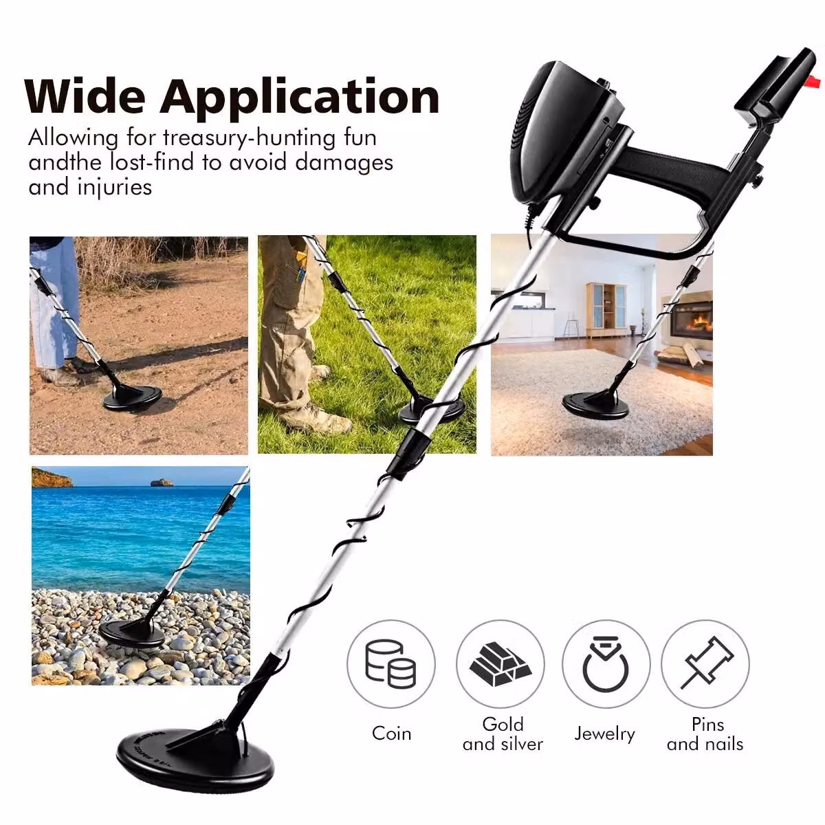 Costway Metal Detector in Black with All Metals and Discrimination Mode and Waterproof Search Coil – 4
