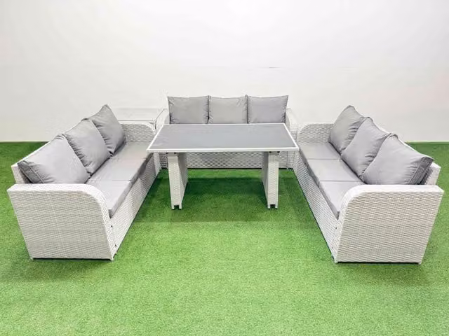Fimous Modern Rattan Garden Furniture Set with Side Table in Light Grey