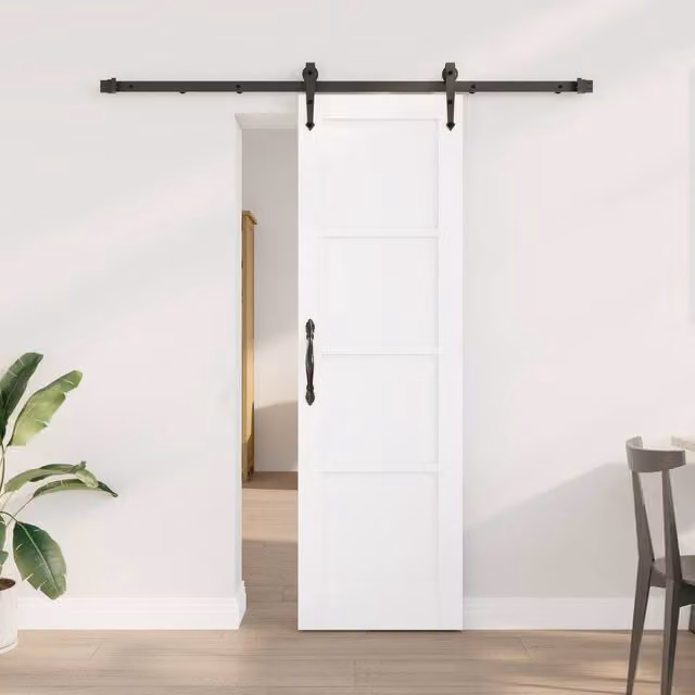 Berkfield Home Modern White Lacquered Solid Pine Sliding Door with Hardware Set W: 61 cm, H: 198.5 cm