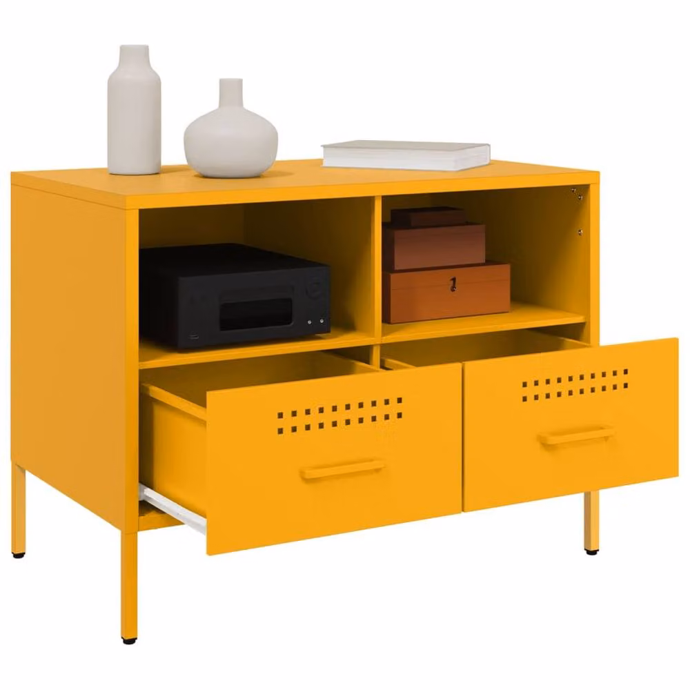 Berkfield Home Industrial Metal TV Cabinet in Mustard Yellow, W/D/H: 68 x 39 x 50.5 cm – 4