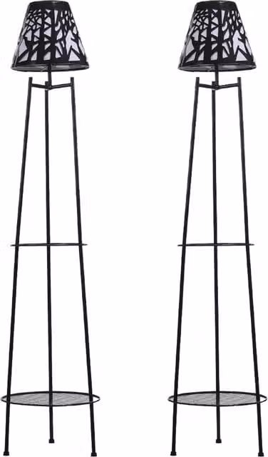 Living Star Pack of 2 Double Tier Solar-Powered Metal Plant Stands in Matt Black