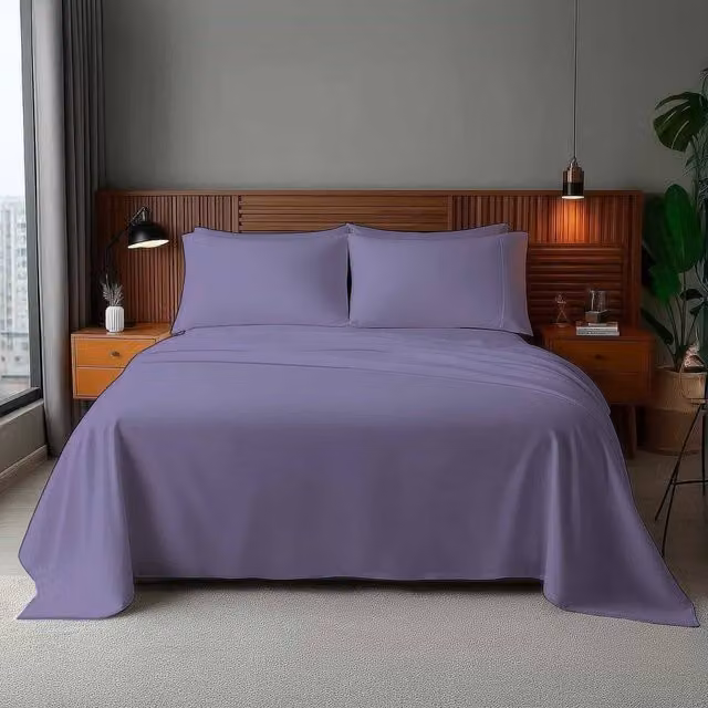 Snug City Microfibre Soft Touch Plain Dyed Flat Sheet in Purple, Size: 180 x 200 cm