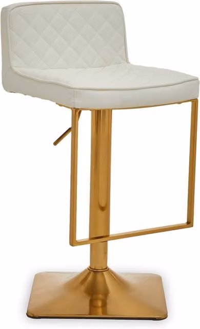 Orsina White and Gold Synthetic Leather Bar Stool with Metal Frame