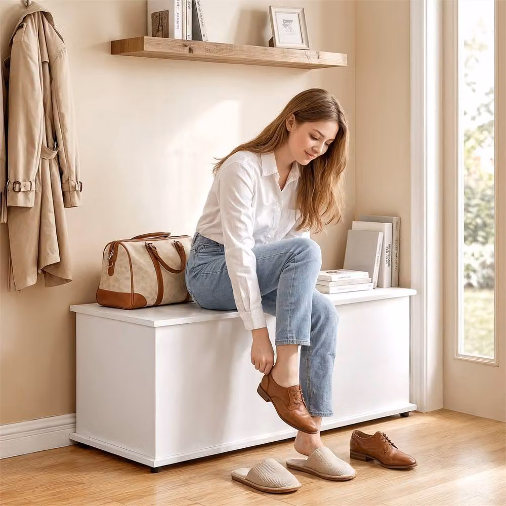 Kelvenix White Rectangular Wood Storage Box with Removable Flip-Top Lid W/D/H: 120 x 40 x 100 cm – 3
