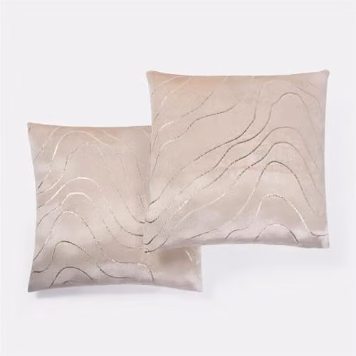 OHS Pack of 2 Metallic Wave Velvet Cushion Covers in Beige and Gold, W/D/H: 45 x 45 x 45 cm