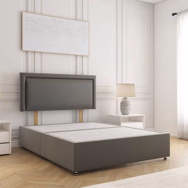 BSSPOKE Ella Super King Divan Bed with 24 inch Plush Velvet Headboard in Grey