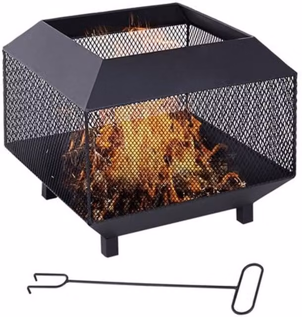 NESTLUNE Metal Firepit Brazier Garden Square Fire Bowl in Black, W: 100 cm, D: 15 cm, H: 15 cm – 1