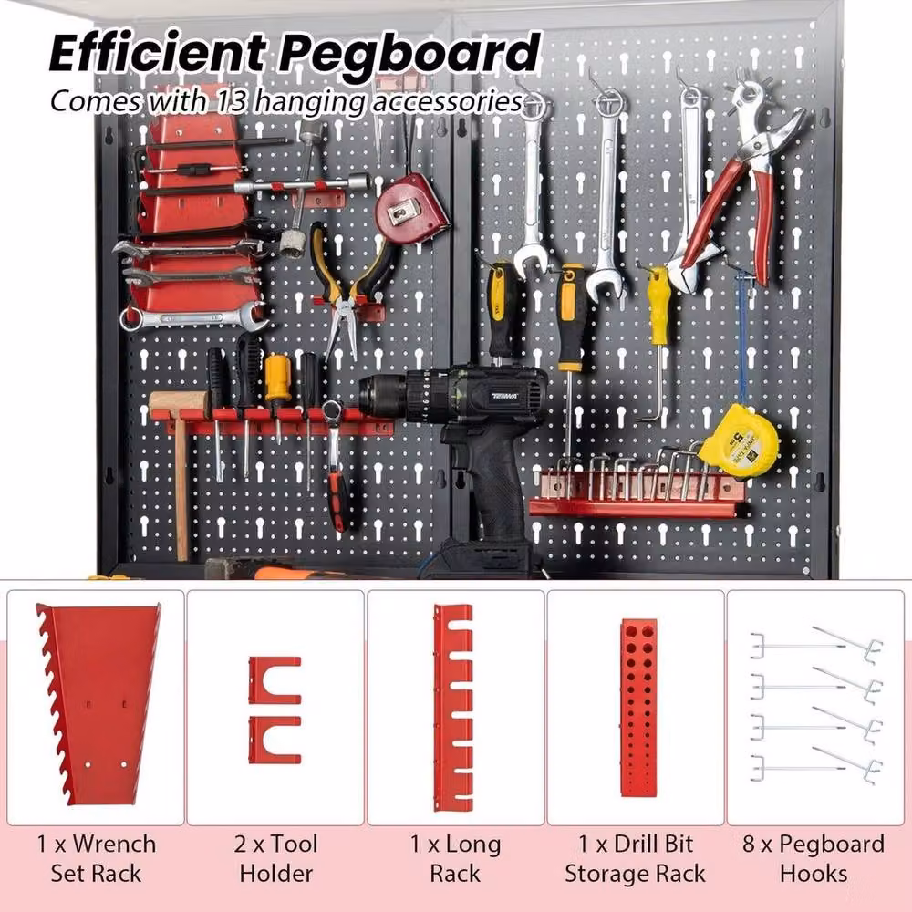 VOGREX Garage Tool Storage Workbench with Pegboard in Black – 4