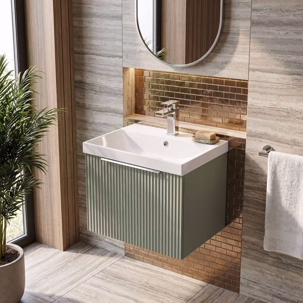 Balterley Tixall Fluted Wall Hung Single Drawer Vanity Unit with Basin, Green, W/D/H: 50.0 x 39.5 x 40.9 cm – 3