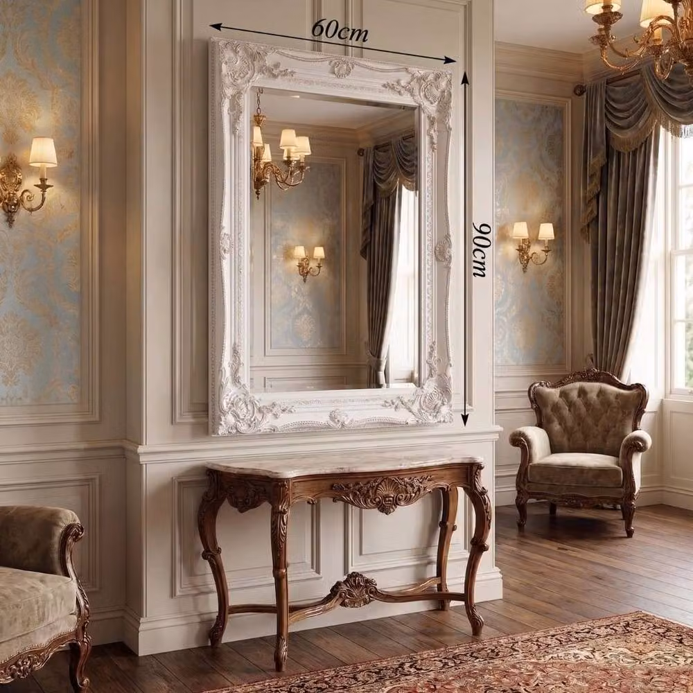 HOME LUXE INTERIOR Shabby Chic Baroque Wall Mirror in White, W: 60 cm, H: 90 cm – 5