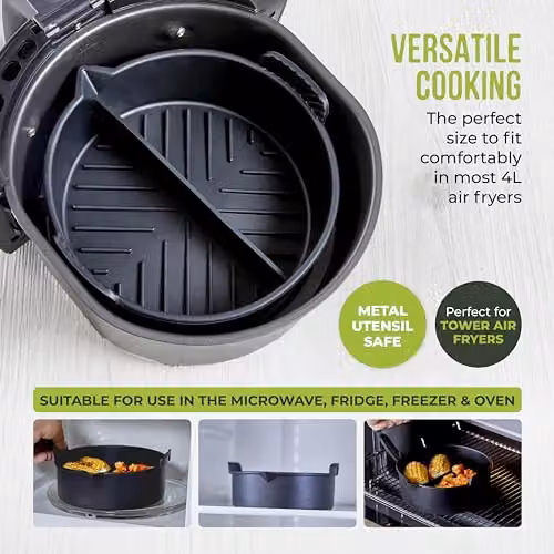 Tower Black Round Silicone Airfryer Solid Tray with Divider Suitable for Circular Air Fryers up to 4 Litres – 3