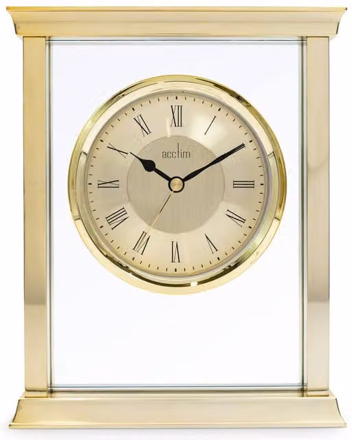 Acctim Halton Gold Quartz Mantel Clock with Polished Metal and Floating Glass Effect