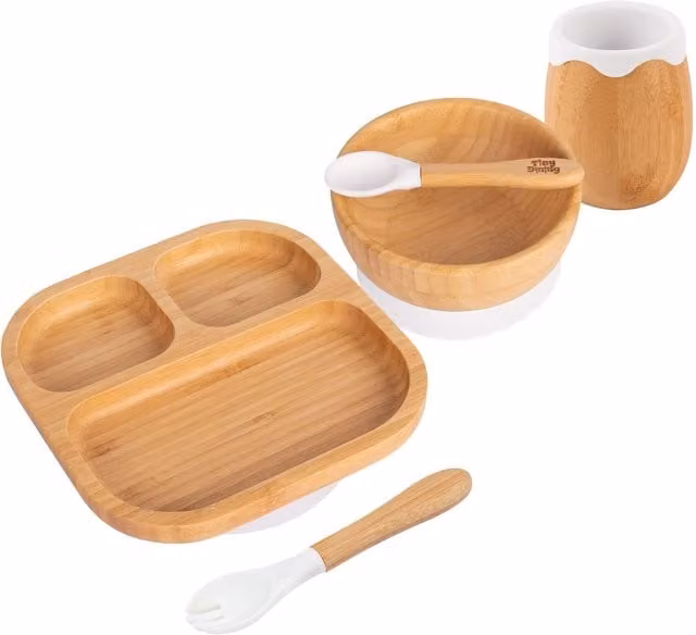 Tiny Dining 5pc Bamboo and Silicone Segmented Baby Weaning Set in White and Multicolour
