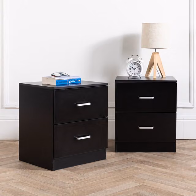 Home Treats Minimalist 2 Drawer Bedside Cabinet in Black and White
