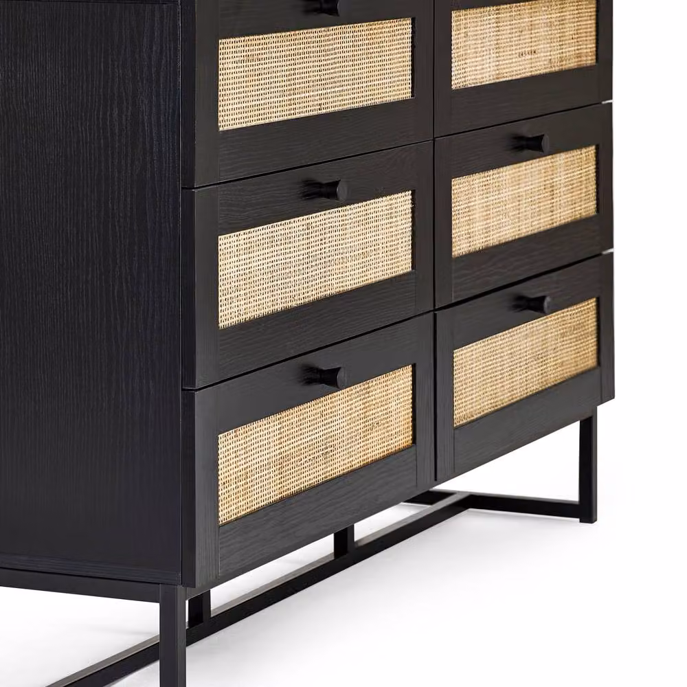 Cheshire Premium Trelawny 6 Drawer Chest in Black with Rattan Details, W/D/H: 120 x 75 x 40 cm – 4