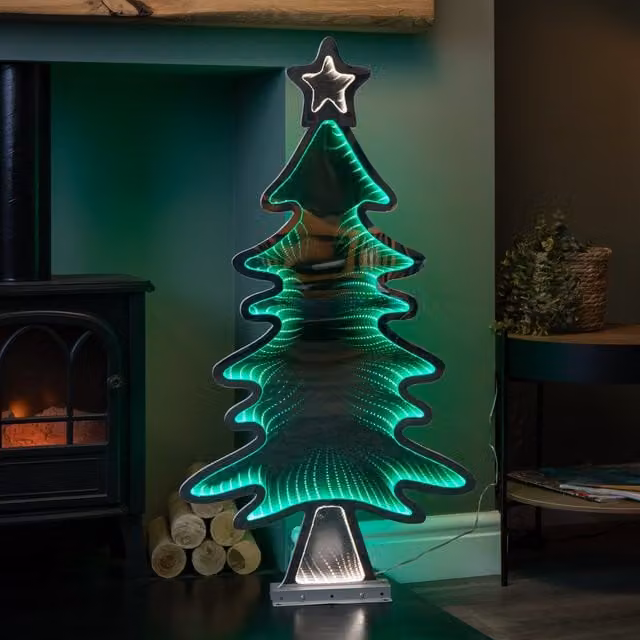 Samuel ALEXANDER Green Standing LED Infinity Christmas Tree Decoration with Metal Base, Height: 95 cm