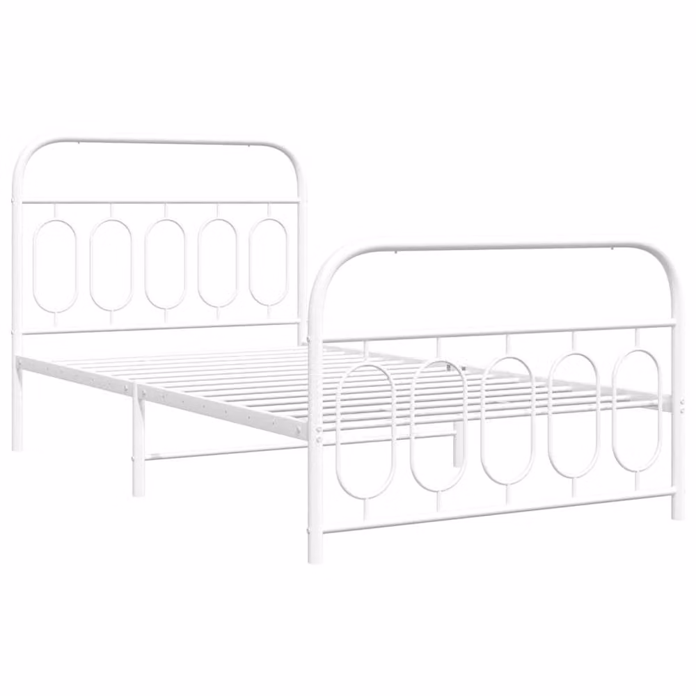 Berkfield Home Classic Metal Bed Frame with Footboard, White, W: 107 cm, L: 203 cm
