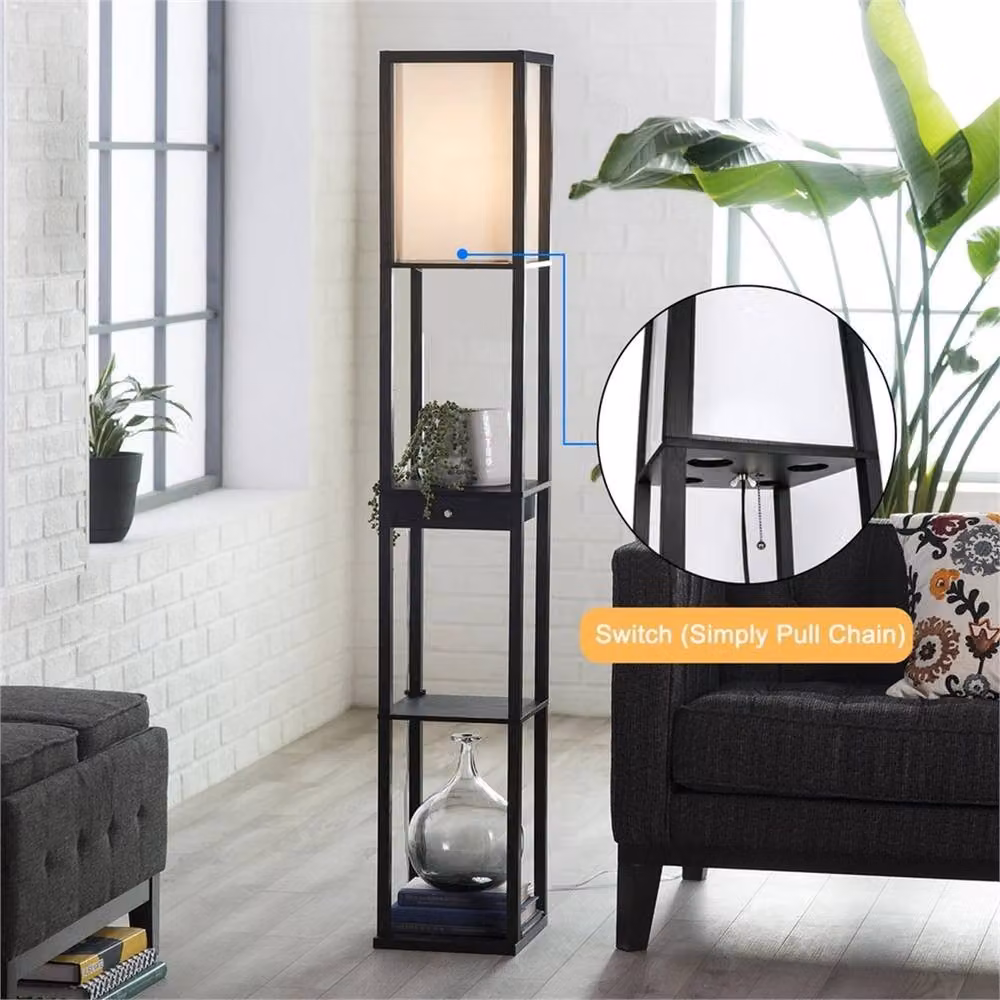 Kelvenix Black Wooden Floor Lamp with Standing Reading Shelf – 4