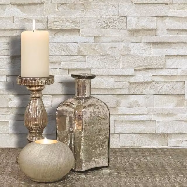 Erismann Split Face Tile Effect Vinyl Wallpaper in Beige and Yellow