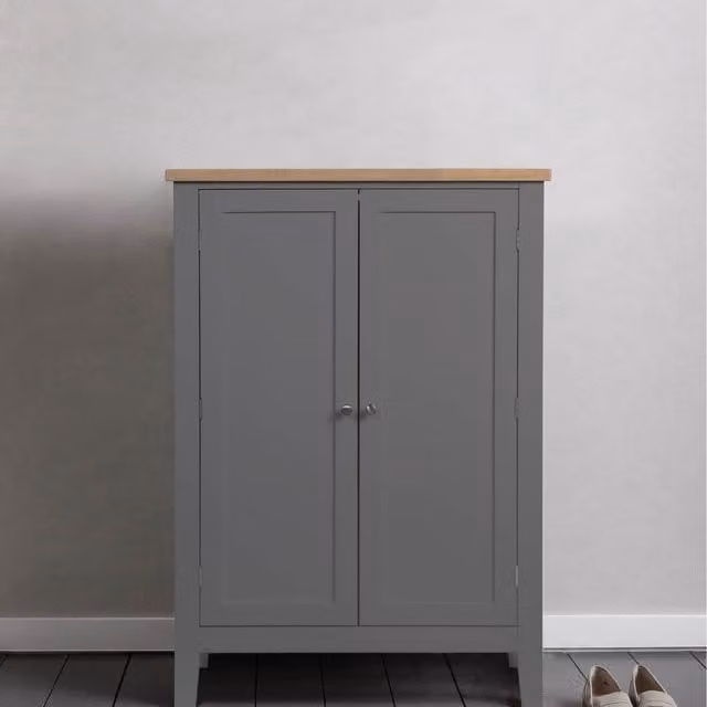 Noa and Nani Modern Grey and White Pine Wood Shoe Storage Cabinet with Hinged Doors