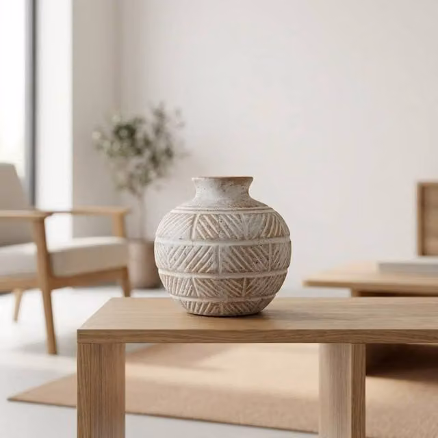 Garden Greatness Jabari Geometric Ceramic Interior Display Vase in Beige and Multicolour