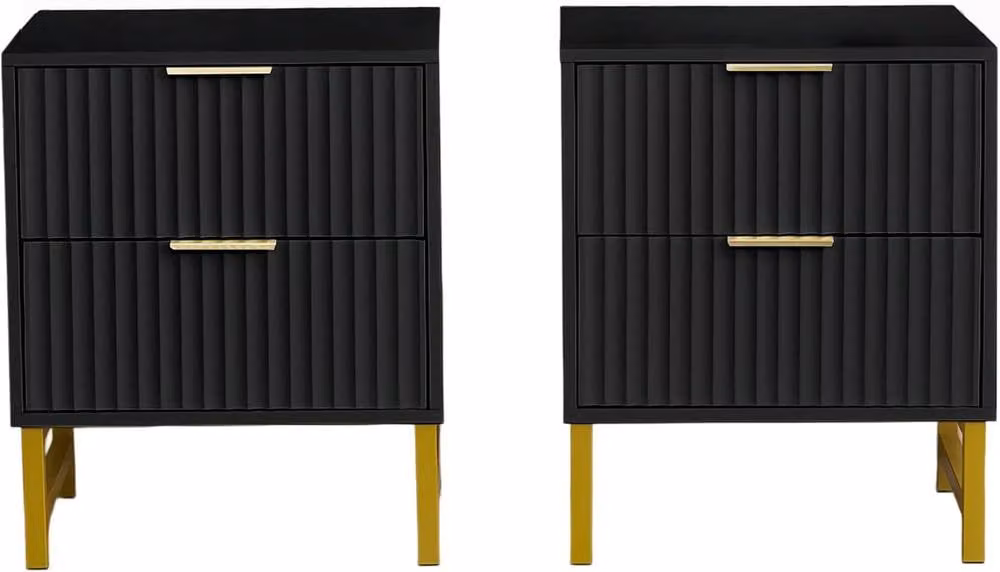 FURNITURE ONE Set of 2 Black and Gold 2 Drawer Bedside Tables with Modern Geometric Design – 7