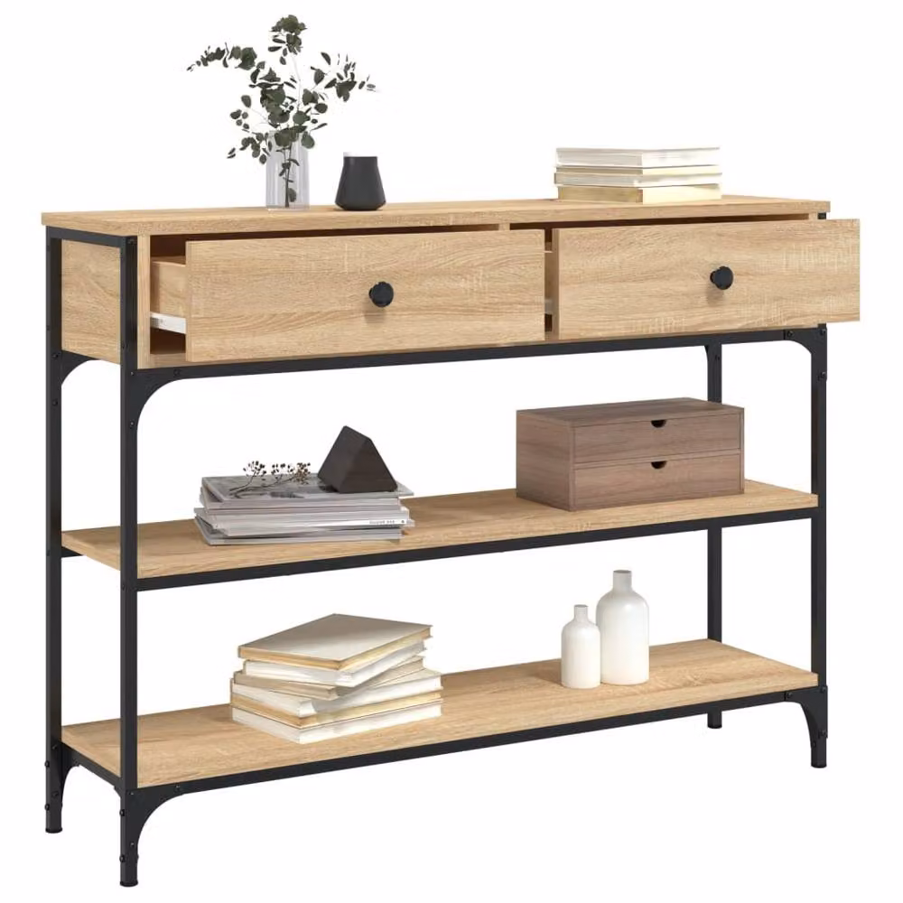 Berkfield Home Decorative Console Table in Sonoma Oak, W/D/H: 100 x 25 x 75 cm – 3