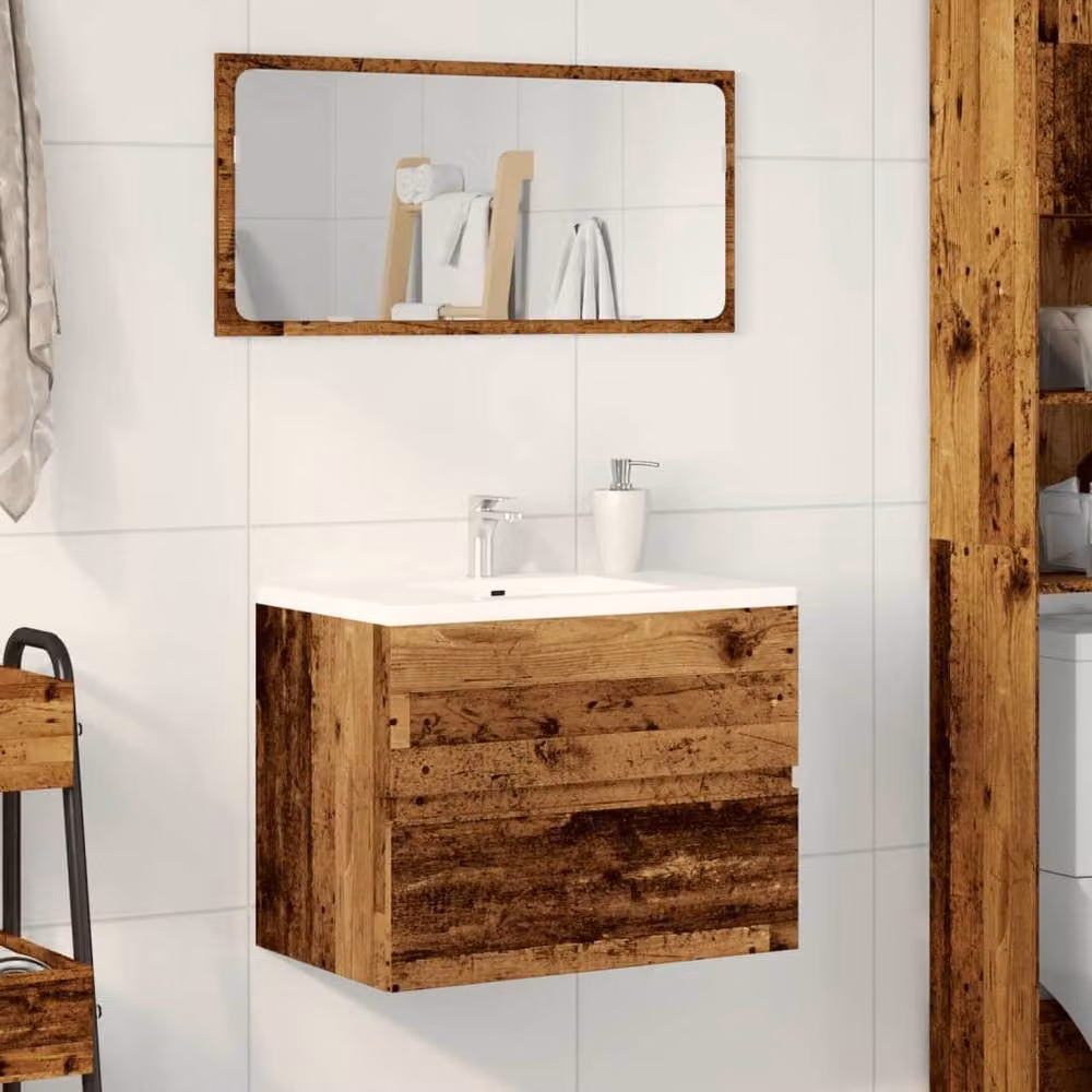 Berkfield Home Wall Mounted Bathroom Cabinet in Brown Old Wood, W: 60 cm, D: 38.5 cm, H: 45 cm – 3