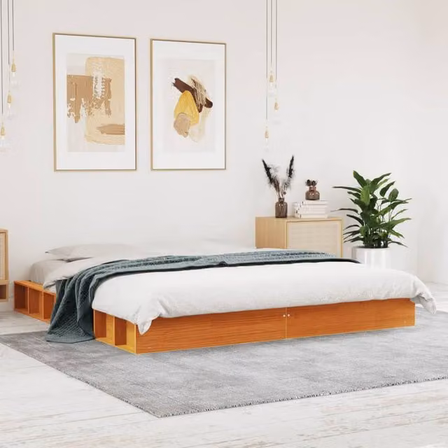 Berkfield Home Super King Solid Wood Pine Bed Frame in Wax Brown, W/D/H: 180 x 200 cm