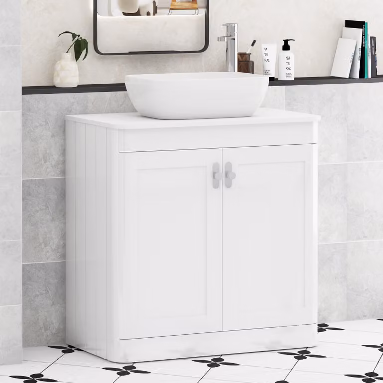 Royal Bathrooms Henley 800mm Gloss White Floor Standing 2 Door Vanity Unit with Elva Basin and Chrome Knob