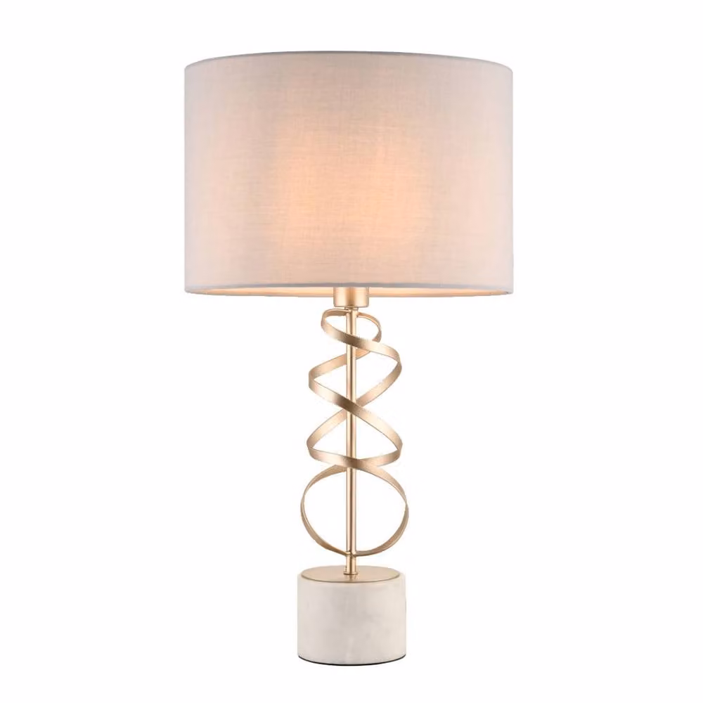 Pagazzi Briar Modern Table Lamp with Gold/Brass and White Marble Base and Fabric Shade – 2