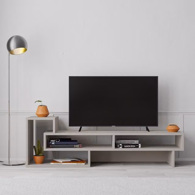 Decortie Modern Freestanding TV Stand with Media Compartments in Grey and Brown Matt Finish
