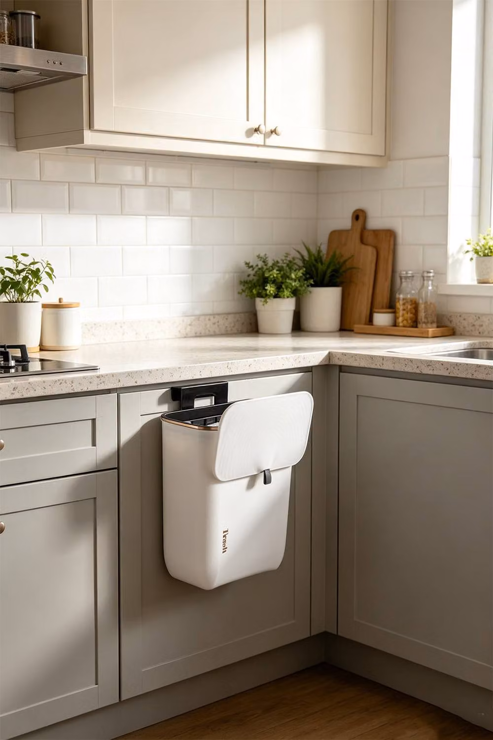 ExtraStar Hanging Waste Bin with Flip Lid for Kitchen and Bathroom in White – 2