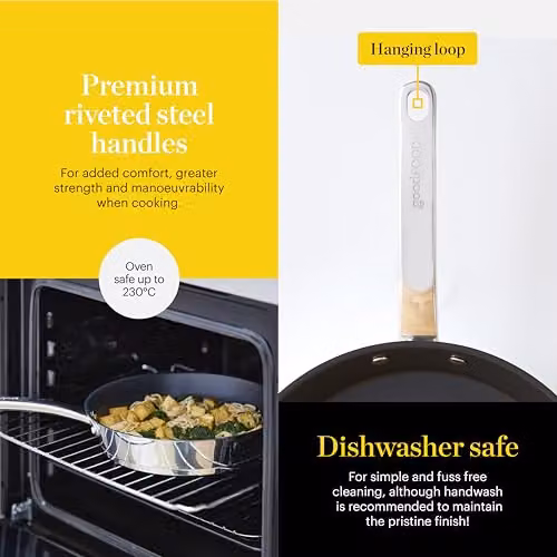 Tower Good Food Ceramic Non-Stick Frying Pan Set, Silver and Black, Stainless Steel, 24 cm and 28 cm – 4