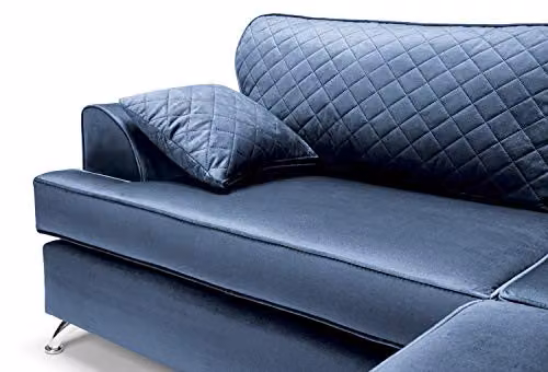 Abakus Direct Ferguson L-Shape Corner Sofa in Blue Velvet Fabric, W/D/H: 200 x 200 x 78 cm – 6
