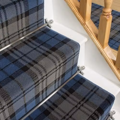 runrug Tartan Stair Runner in Blue, W: 100 cm x L: 540 cm – 3