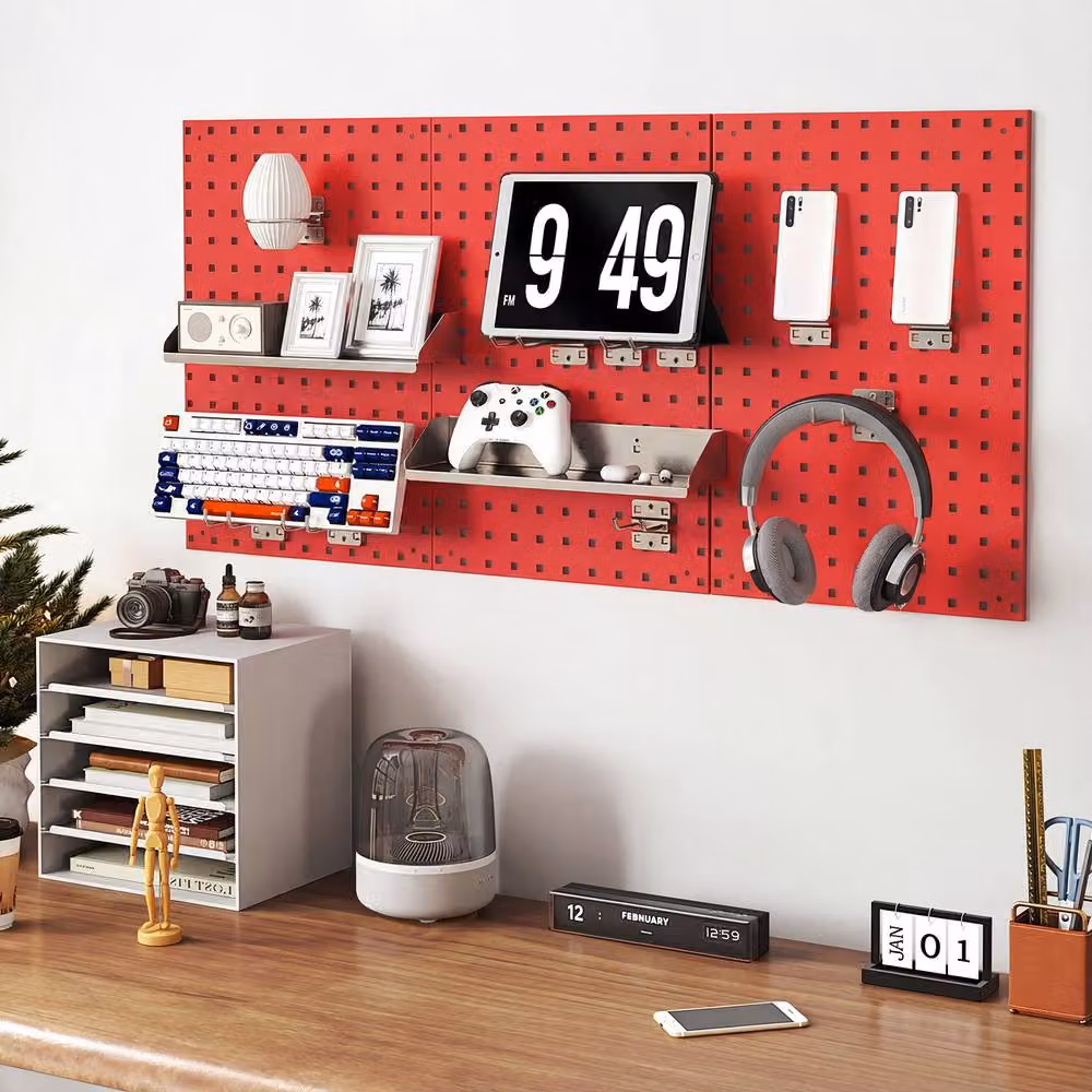 Costway Wall-Mounted Metal Pegboard Tool Organising Kit in Red – 6