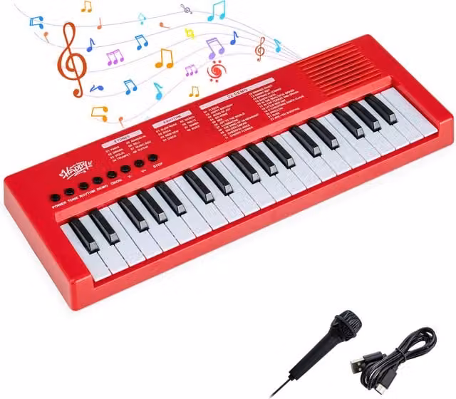 Costway Portable 37 Key Kids Piano Toy Keyboard with Microphone in Red