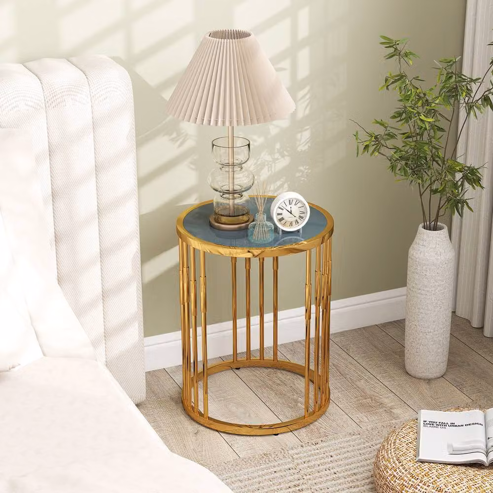 Costway Round Gold Side Table with Glass Top – 3