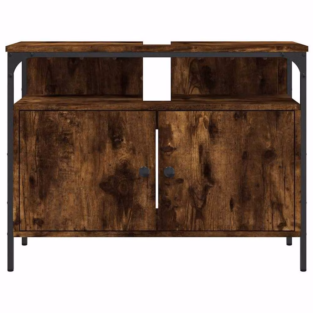 Berkfield Home Smoked Oak Bathroom Sink Cabinet in Brown, W/D/H: 80 x 30 x 60 cm – 3