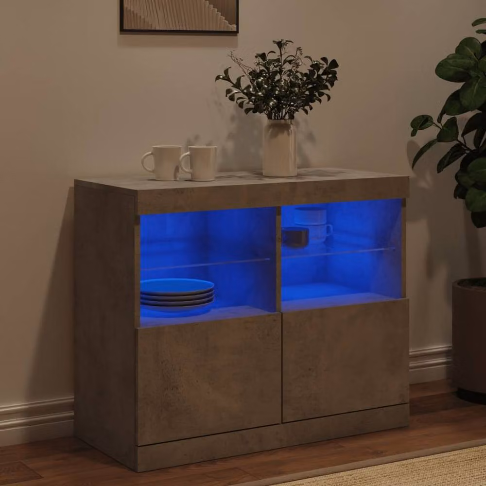 Berkfield Home Sideboard with Integrated LED Lights in Concrete Grey, W/D/H: 81 x 37 x 67 cm – 3