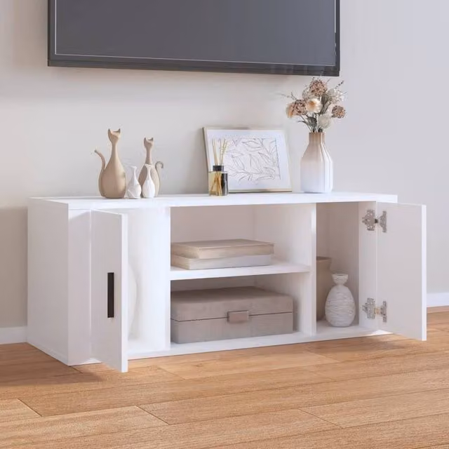 Berkfield Home Modern White TV Cabinet in Matt MDF, W/D/H: 100 x 35 x 40 cm