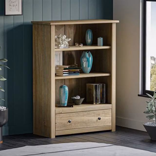Vida Designs Panama Rustic Pine 1 Drawer Bookcase in Brown