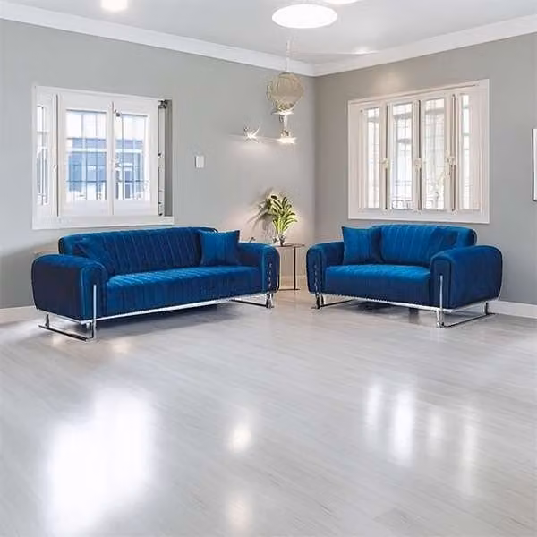 Sliding Wardrobes 4U Mandy 5 Piece Plush Velvet Sofa Set in Blue – 1
