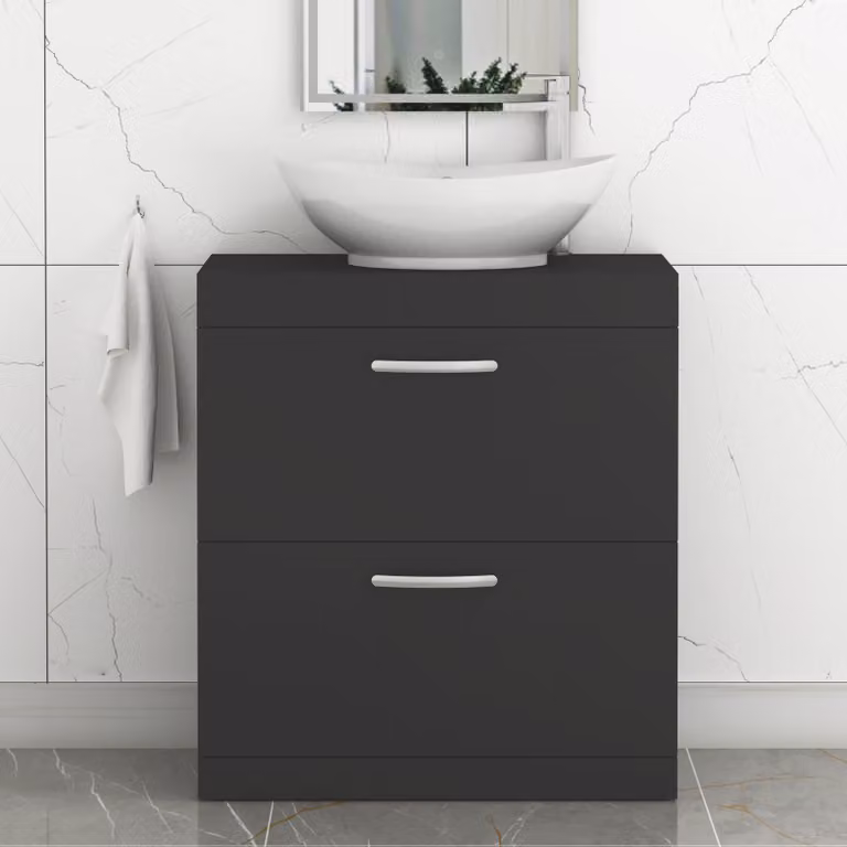 Amaze Turin 800mm Floor Standing 2 Drawer Vanity Unit with Countertop Basin in Matt Black